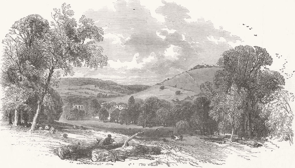 SURREY. Guildford-Reigate Rlwy-from Betchworth Park 1849 old antique print