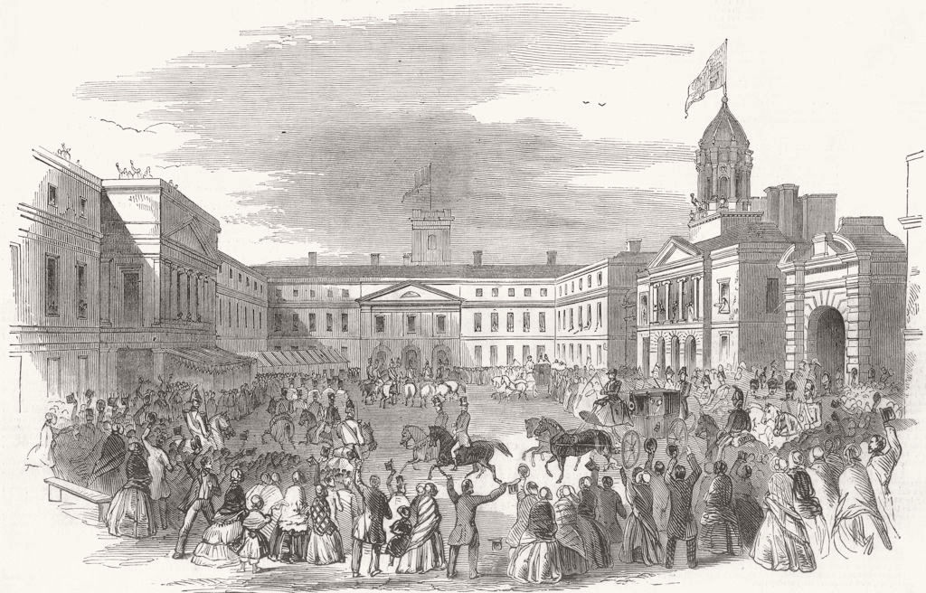Associate Product IRELAND. Arrival of Co, courtyard, Dublin Castle 1849 old antique print