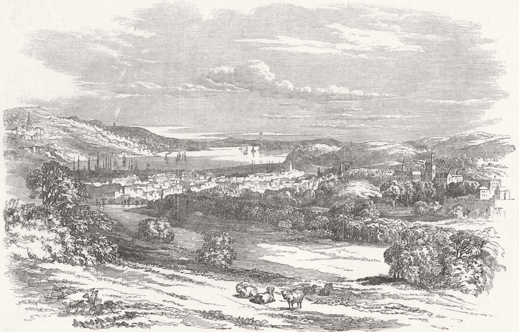 IRELAND. View of Cork from Lundayswell-Hill 1849 old antique print picture