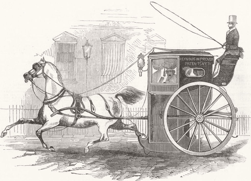 Associate Product HORSES. Reynoldss improved patent safety cab 1846 antique print picture