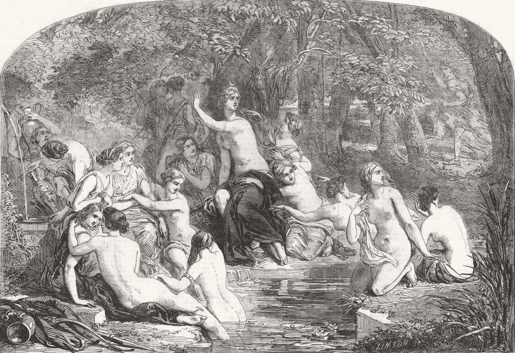 NUDES. Fine Arts. Diana surprised by Actaeon 1846 old antique print picture