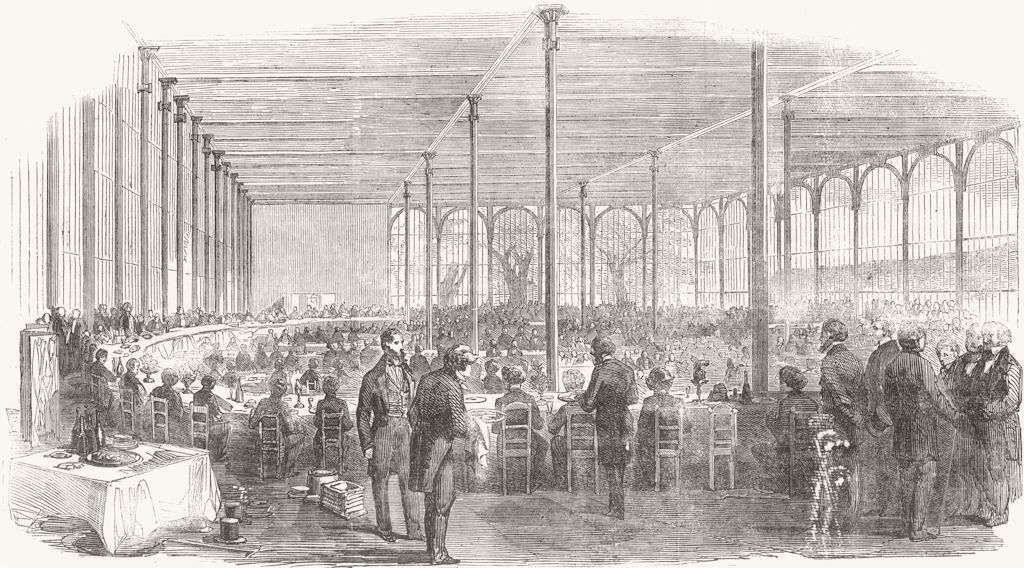 LONDON. Dinner, Crystal Palace, Society of Arts 1854 old antique print picture