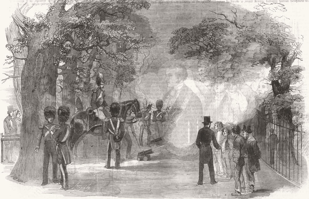 LONDON. Firing park guns for Gt victory, Crimea 1854 old antique print picture