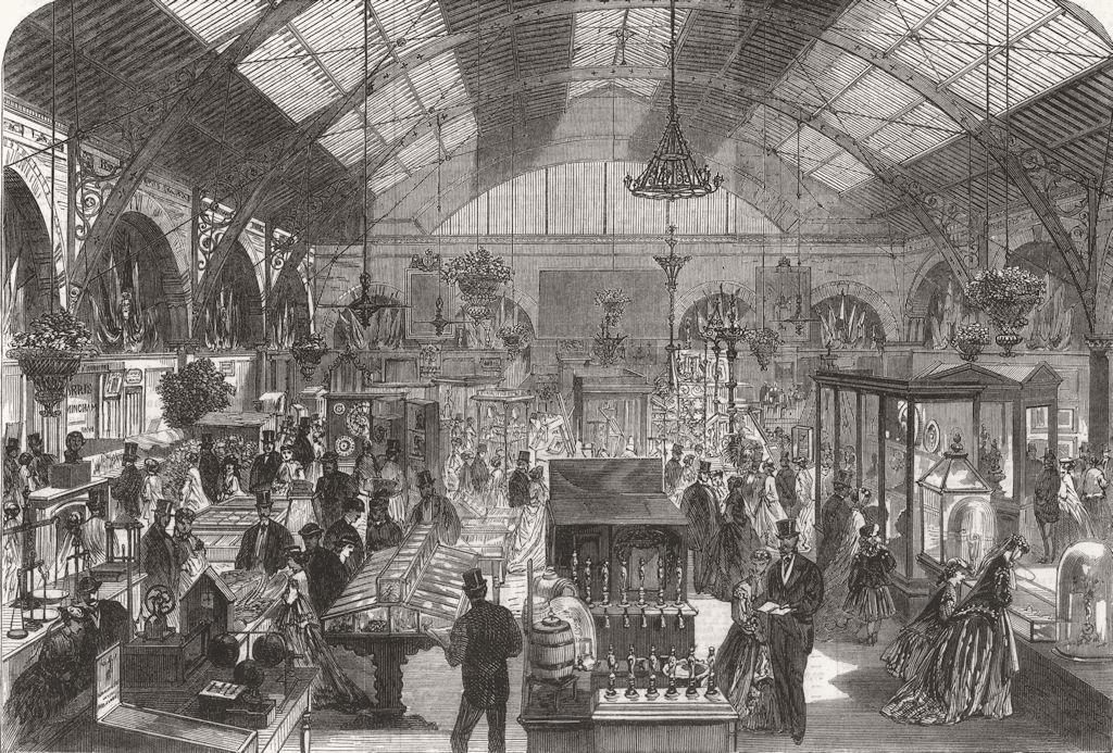 WARCS. Exhibition, Market-Hall, Coventry 1867 old antique print picture