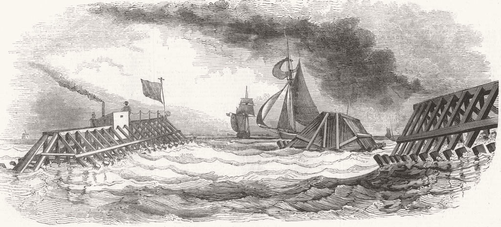 SUSSEX. Capt Tayler's breakwater, off Brighton 1845 old antique print picture
