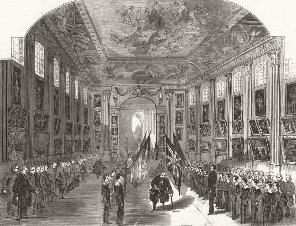 LONDON. Painted Hall, Greenwich Hospital 1845 old antique print picture