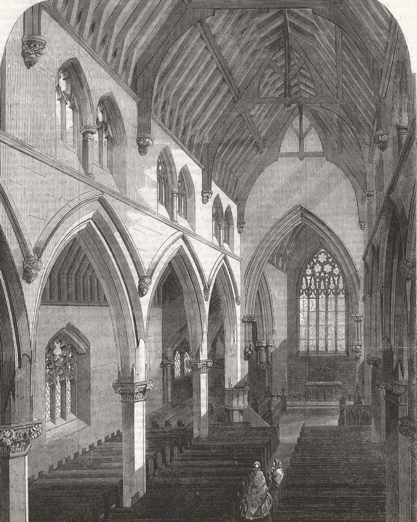 LONDON. New Church of St Luke, Euston Rd, St Pancras 1861 old antique print