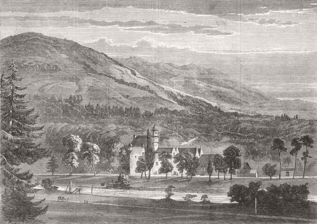 SCOTLAND. Abergeldie, viewed from North side 1864 old antique print picture