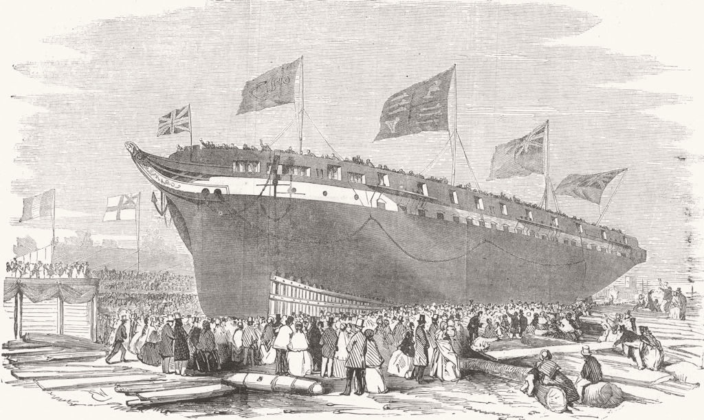 YORKS. Launch of The Esk, at Millwall 1854 old antique vintage print picture
