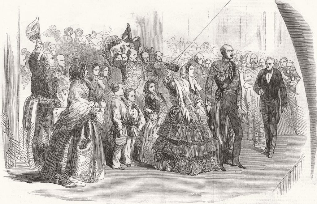 Associate Product LONDON. Queen launching Royal Albert, Woolwich 1854 old antique print picture