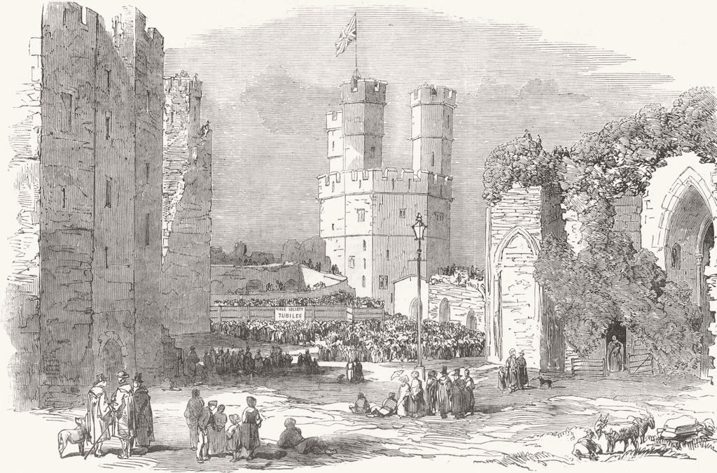 WALES. Carnarvon Castle 1853 old antique vintage print picture