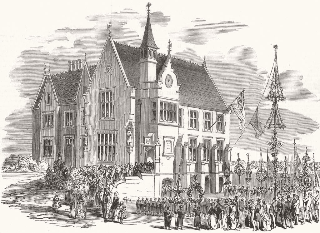 NOTTS. new Blue-Coat School, Nottingham 1853 old antique vintage print picture