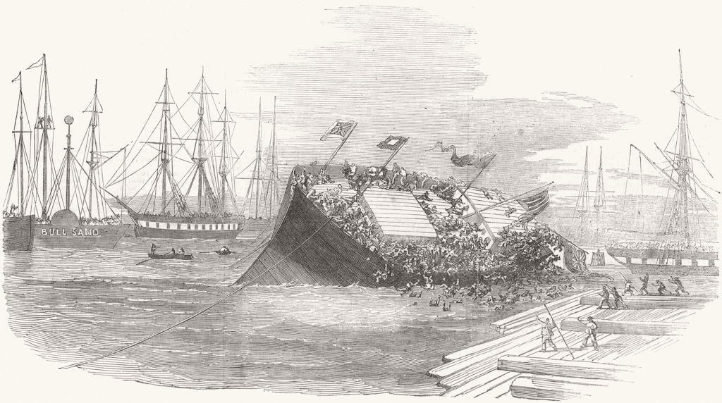 Associate Product YORKS. disaster at a Ship-Launch, Hull 1854 old antique vintage print picture