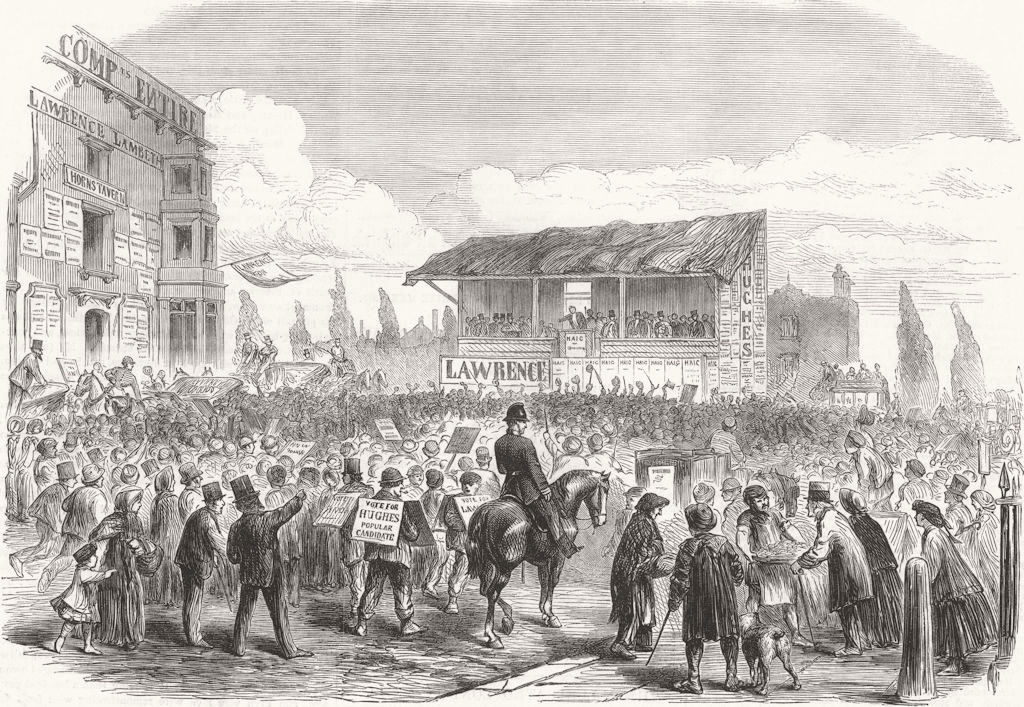 LONDON. Lambeth Election. Nomination, Kennington Park 1865 old antique print