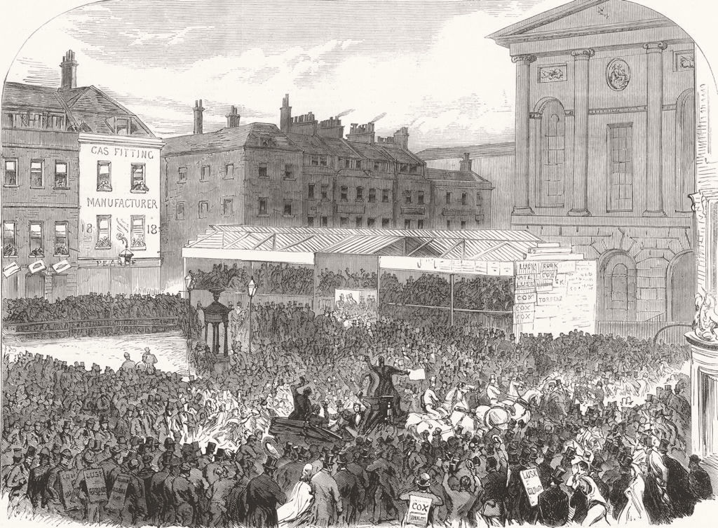 LONDON. Finsbury Election. nomination, Clerkenwell Green 1865 old print