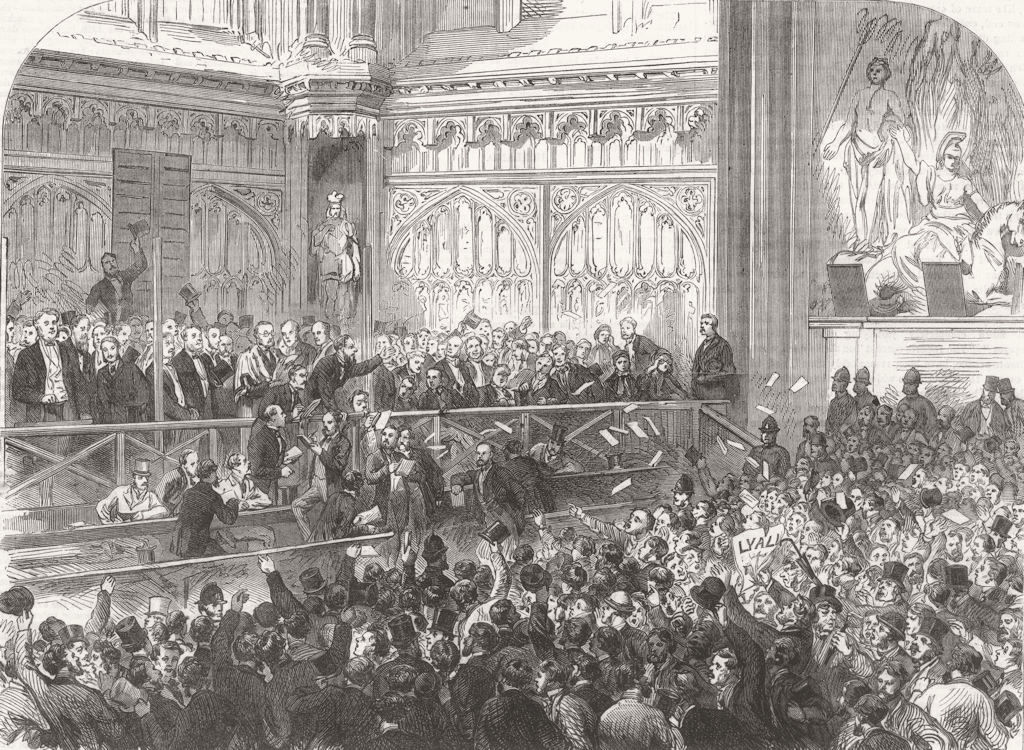 LONDON. City Election. Nomination, Guildhall 1865 old antique print picture