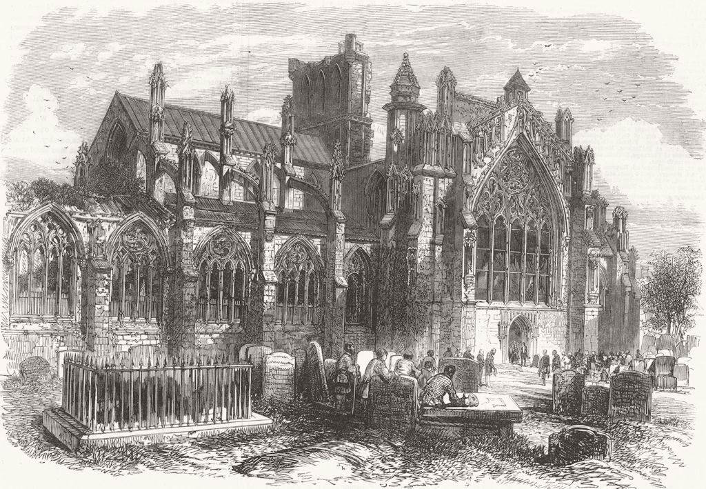 SCOTLAND. Queen, Borders. Melrose Abbey 1867 old antique vintage print picture