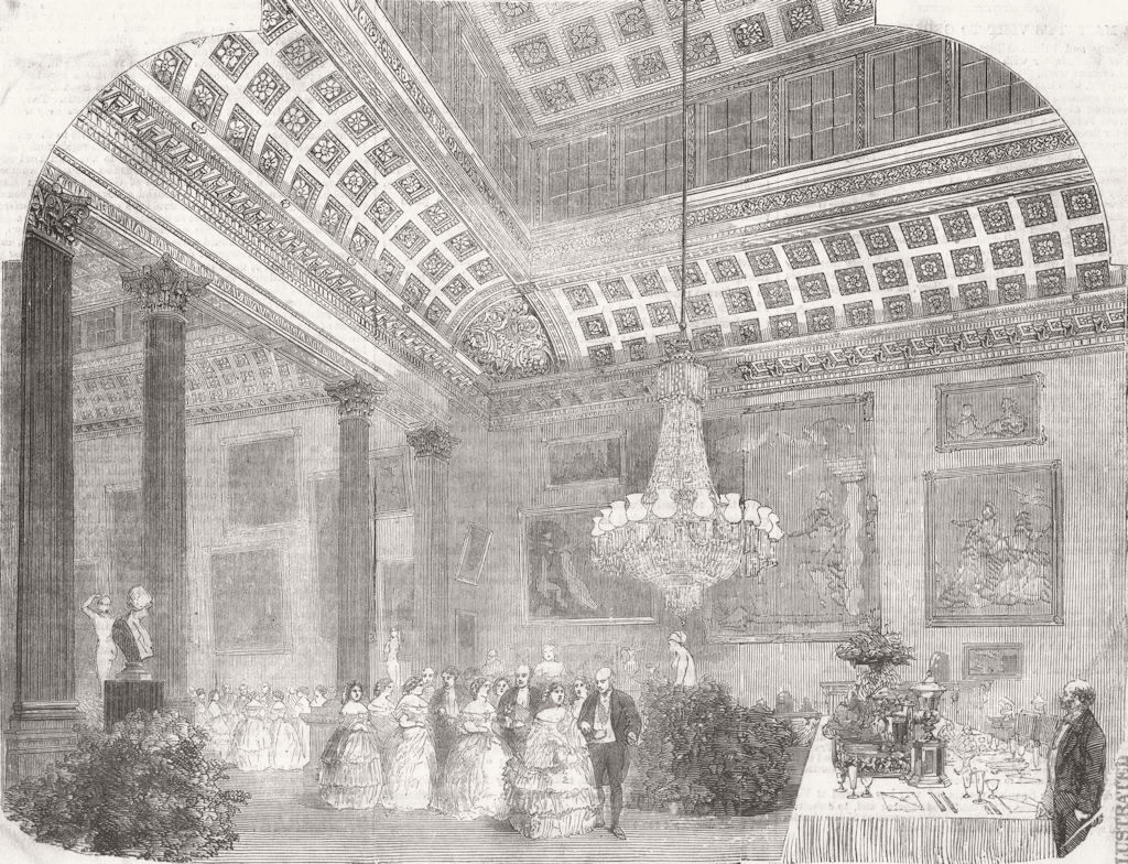 LONDON. Grosvenor House Ball-Queen, Supper-Room 1856 old antique print picture