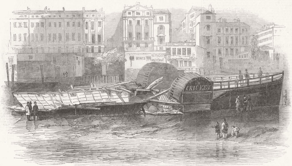 LONDON. Wreck of Cricket, Low Water 1847 old antique vintage print picture