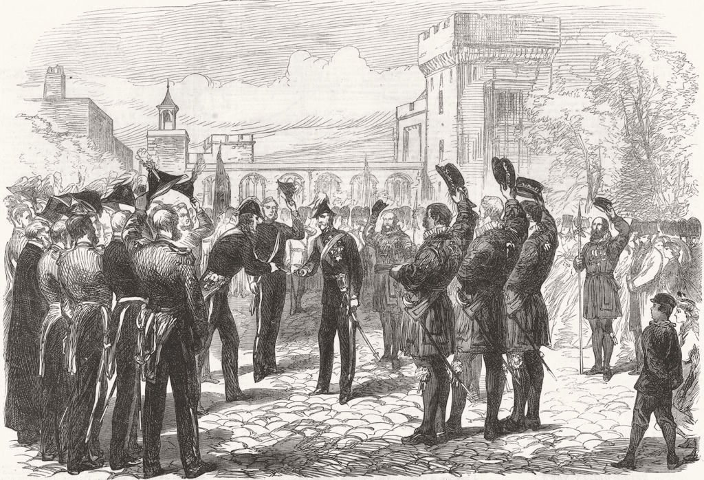 Associate Product LONDON. Gen Burgoyne receiving keys, Tower of London 1865 old antique print