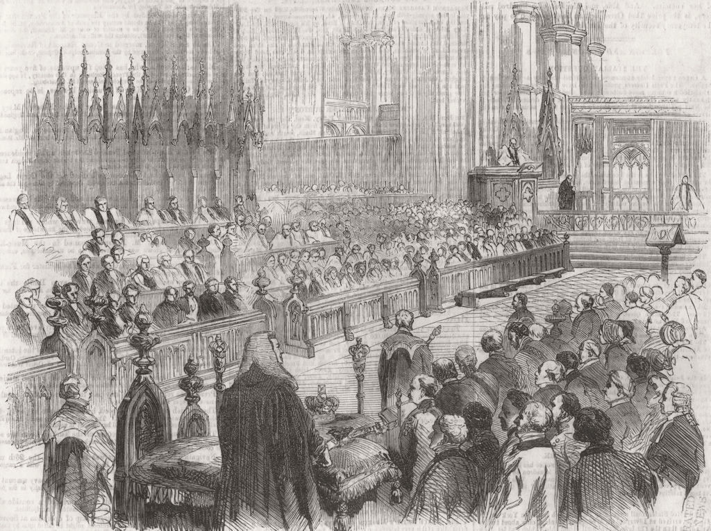 LONDON. Bishop Bath Wells sermon, Westminster Abbey 1856 old antique print