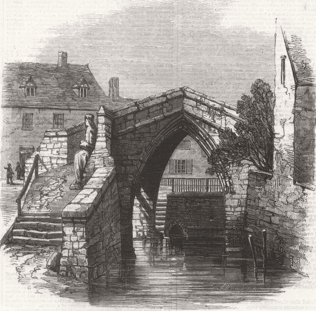 Crowland Bridge, Lincolnshire 1861 old antique vintage print picture