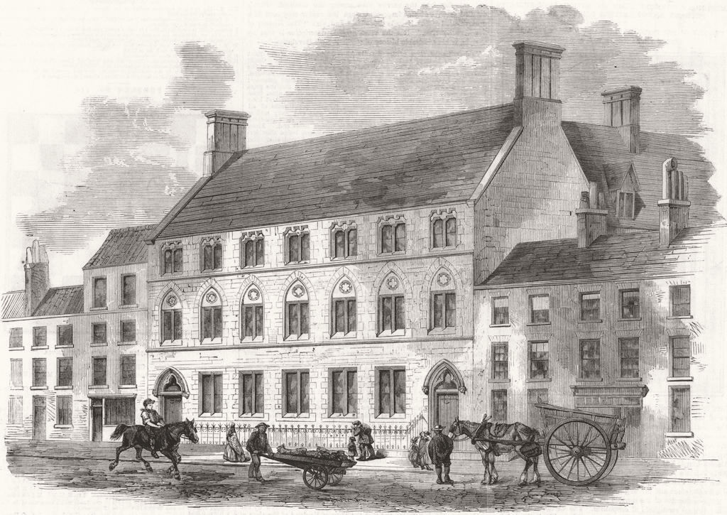 LONDON. St John the Evangelist schools-John Street, Fitzroy Square 1860 print