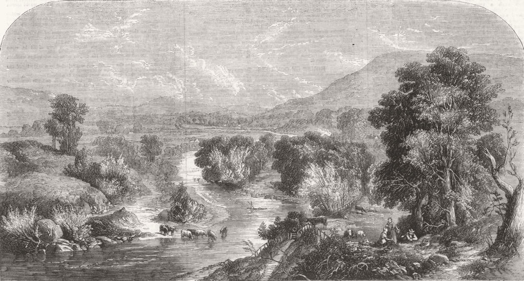 WALES. windings of Usk, from Dany Park, Capt Crawshay 1860 old antique print