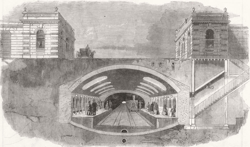 Metropolitan line. Planned underground tube station at Baker Street 1860 print
