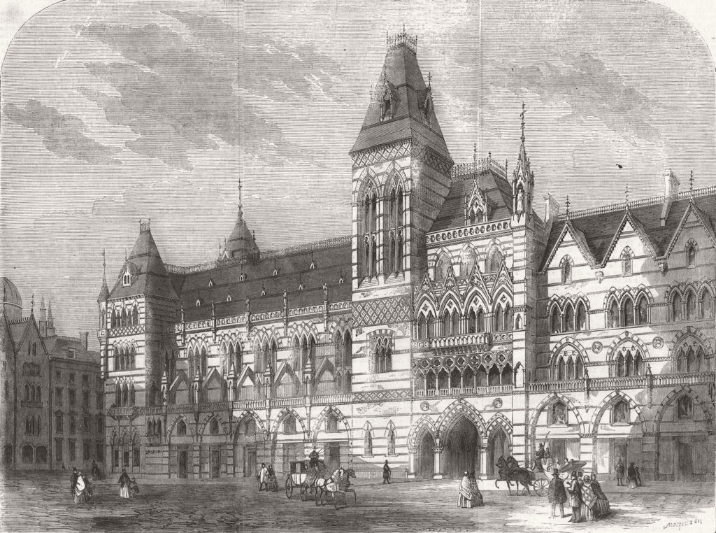 LONDON. Prizewinning design for Metropolitan Hotel 1860 old antique print