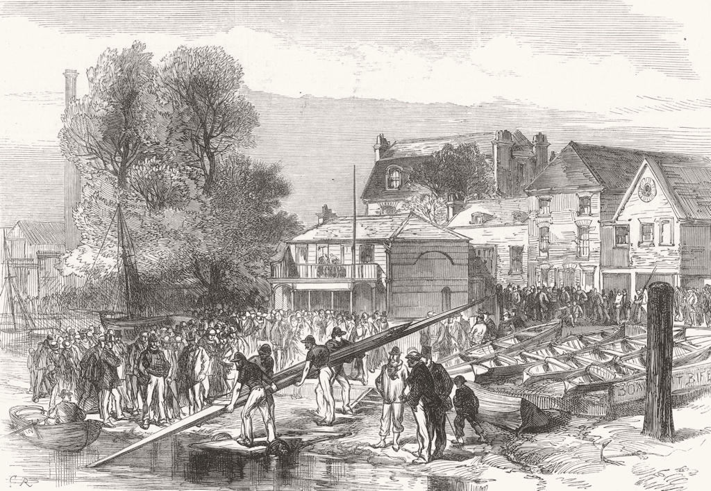 LONDON. Boat-Race. Americans, Biffin's Yd, Hammersmith 1872 old antique print