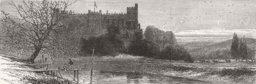 SUSSEX. Arundel Castle from the river 1877 old antique vintage print picture