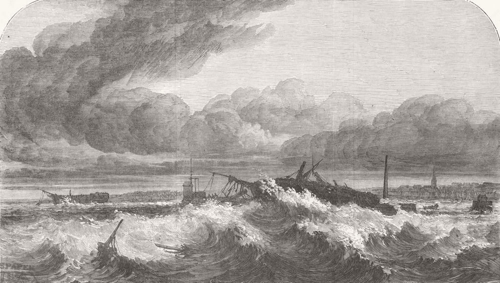 LANCS. Wrecks, Mersey, after wind 1853 old antique vintage print picture
