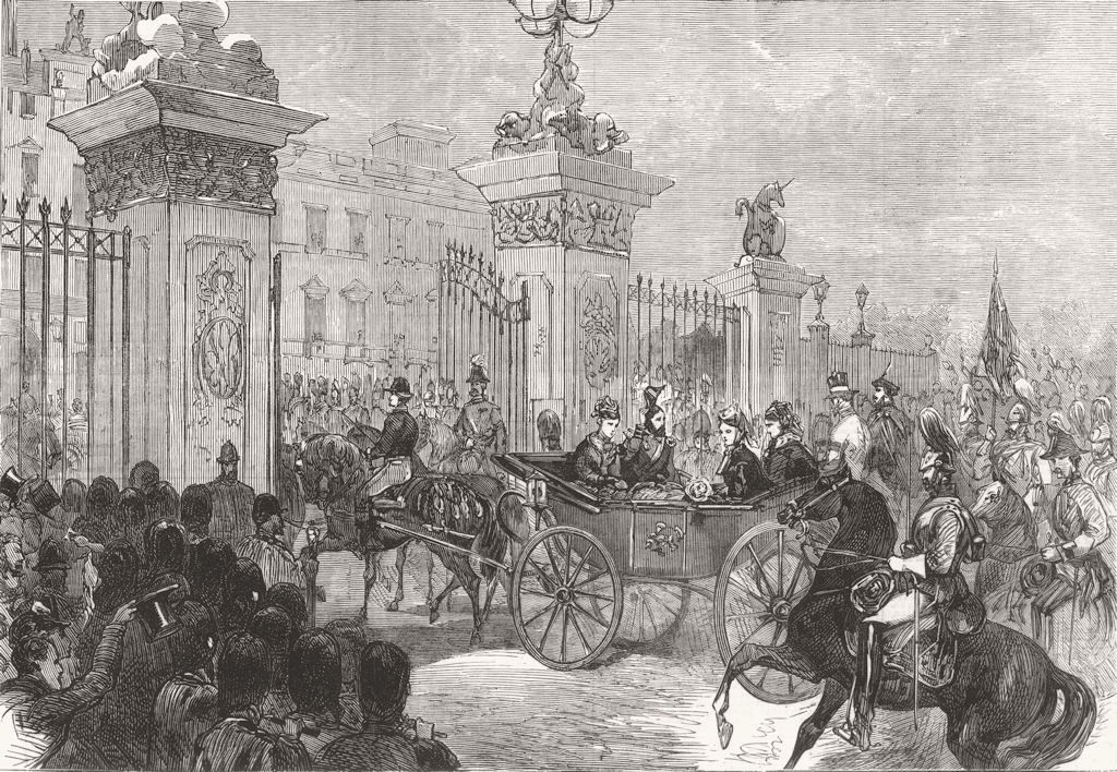 LONDON. parade, Buckingham Palace 1874 old antique vintage print picture