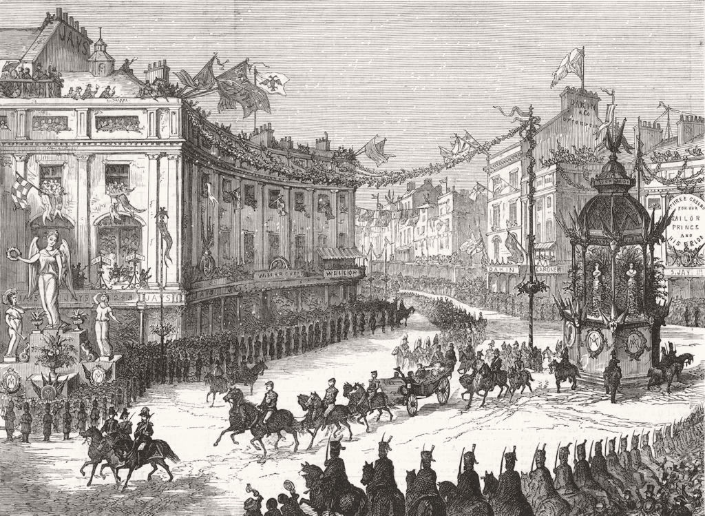 LONDON. Royal parade, Oxford-Circus 1874 old antique vintage print picture