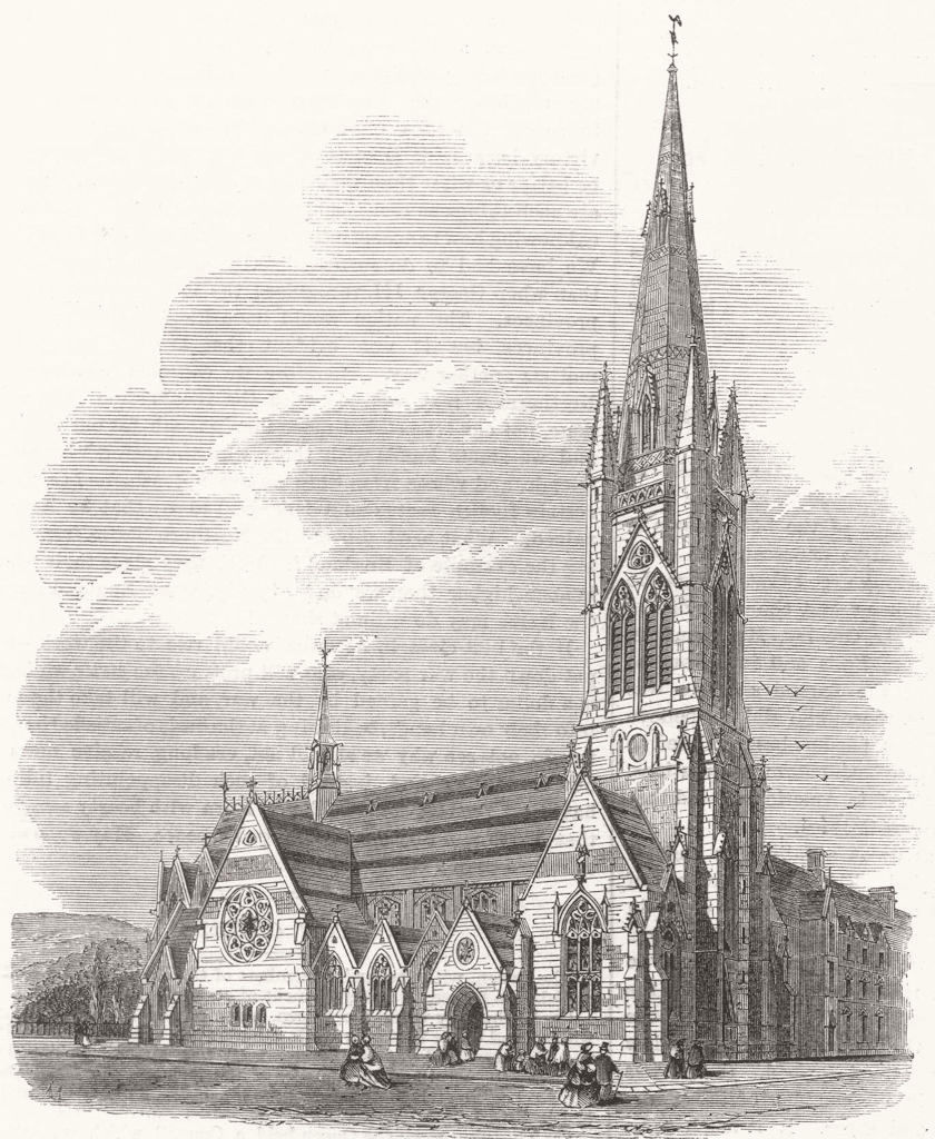 SOMT. St John's Catholic Church, South Parade, Bath 1864 old antique print