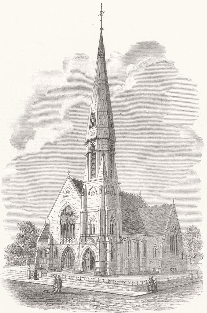 LANCS. Trinity United Presbyterian Church, Rochdale 1869 old antique print