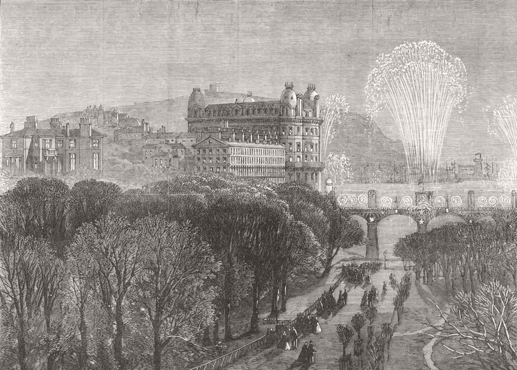 Associate Product YORKS. Scarborough. Festive firework display 1869 old antique print picture