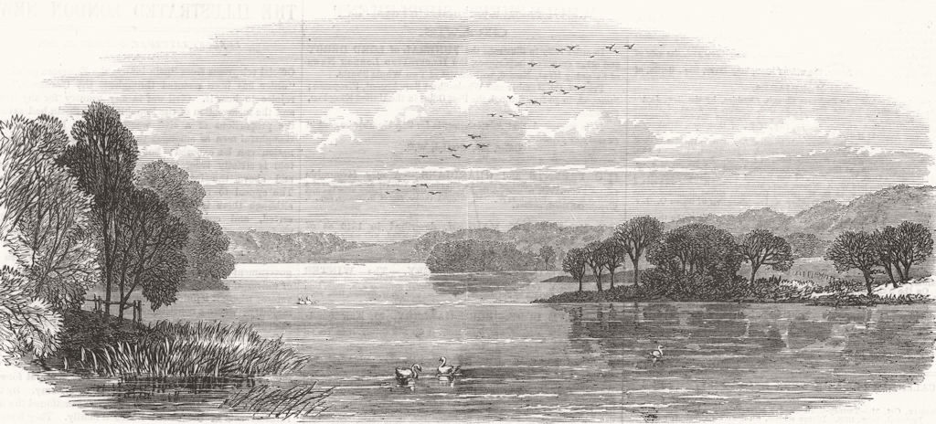 Associate Product LANCS. The Lake, Knowsley Park 1869 old antique vintage print picture