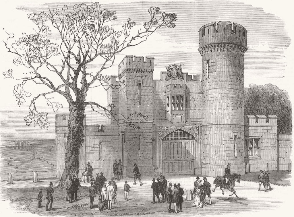 LANCS. Lord Derby. Lodge Gate, Knowsley 1869 old antique vintage print picture