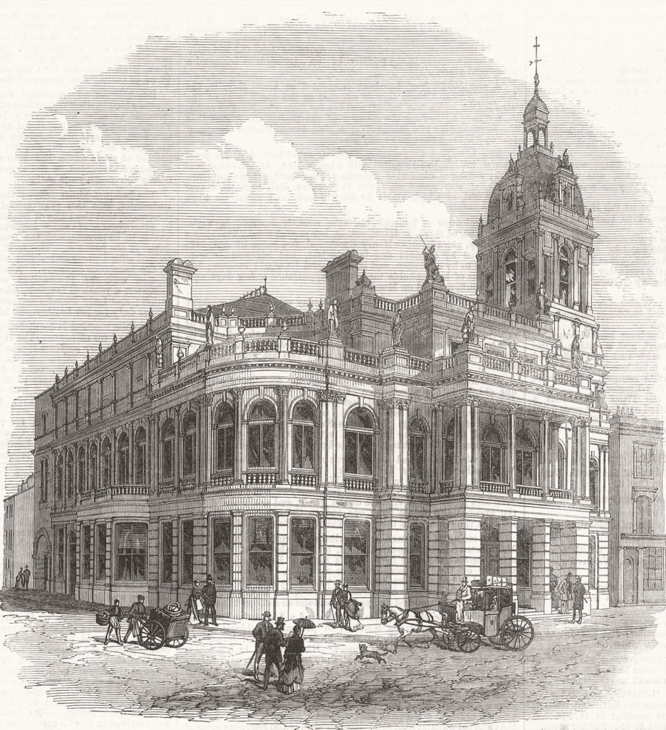 ESSEX. New Townhall, Stratford, Essex 1869 old antique vintage print picture