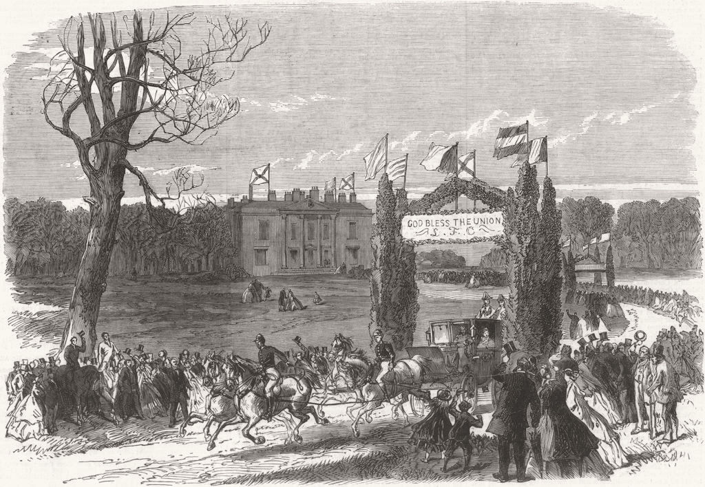 NORFOLK. wedding, Quiddenham Park(Earl of Albemarle) 1864 old antique print