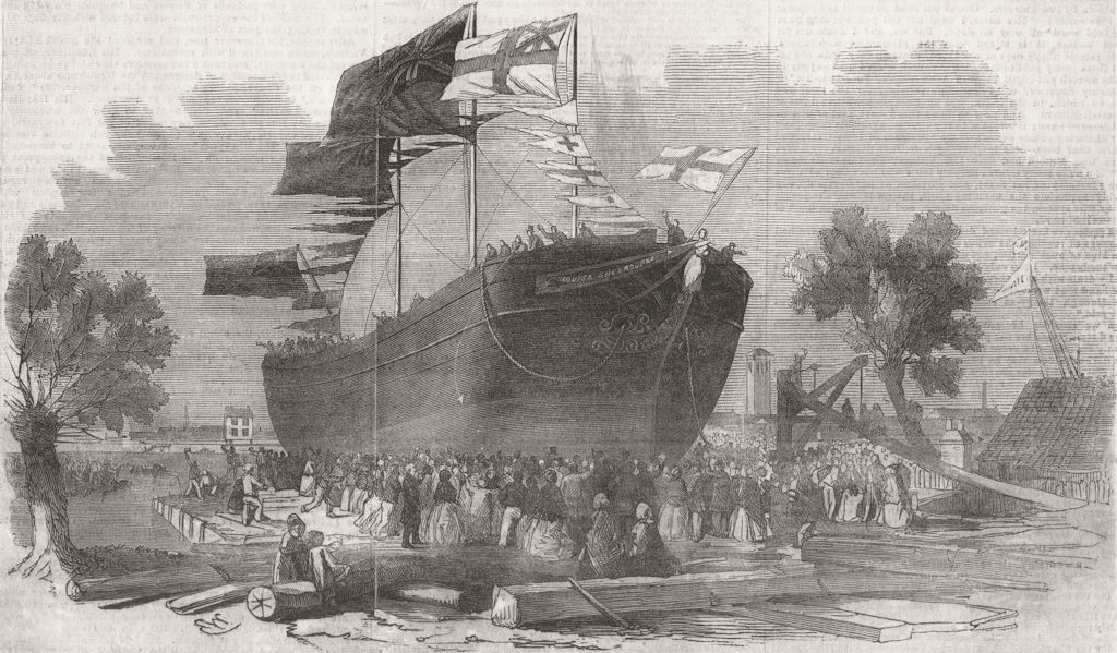 LONDON. Launch of Louisa Shelbourne, Battersea 1854 old antique print picture