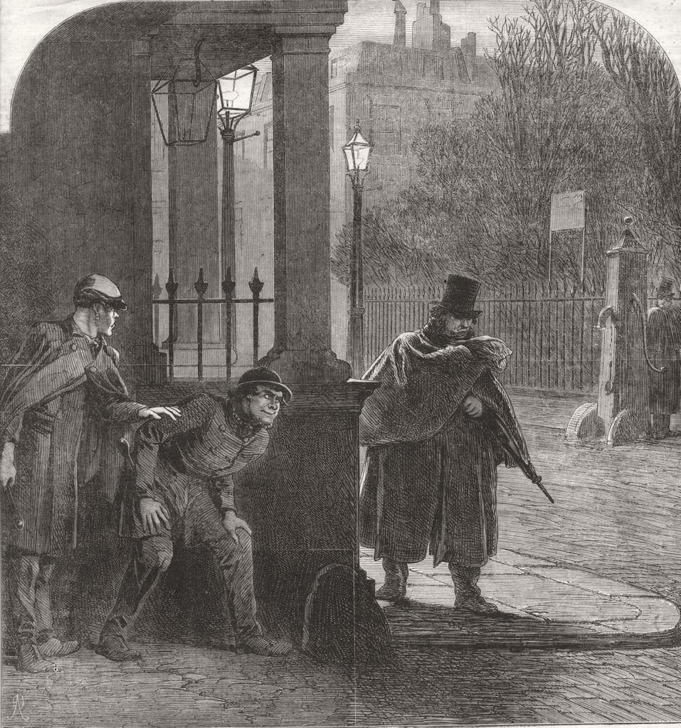 Associate Product LONDON. Garotters lying, Wait. Scene, London Square 1863 old antique print