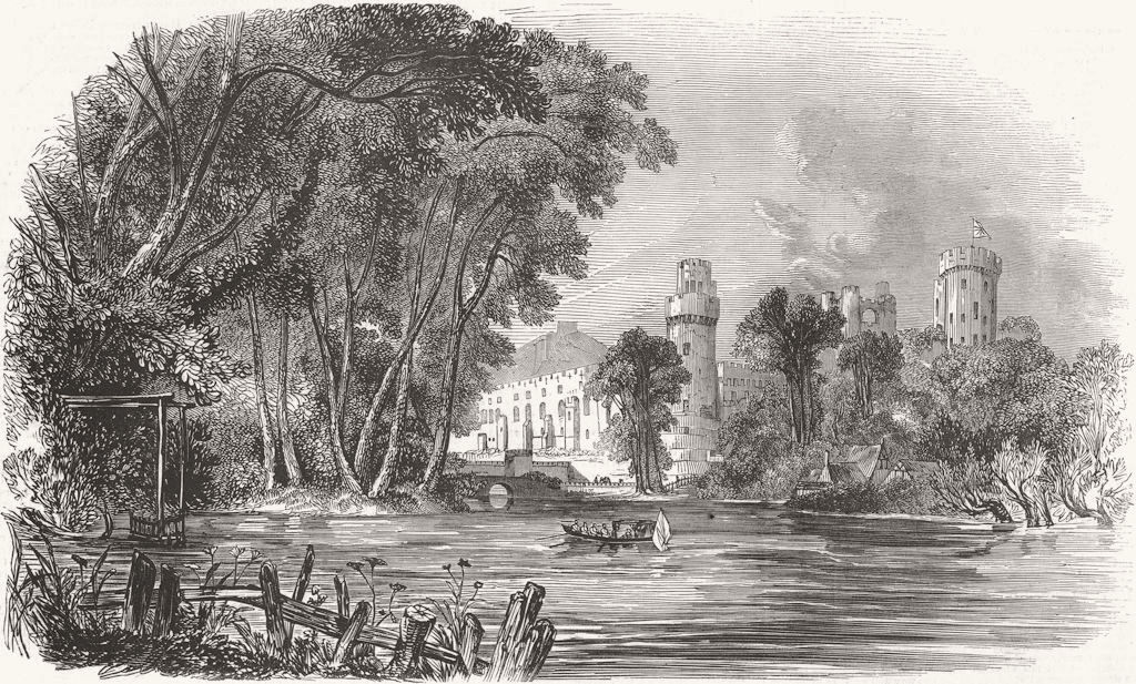 WARCS. Warwick Castle, from the Avon 1847 old antique vintage print picture