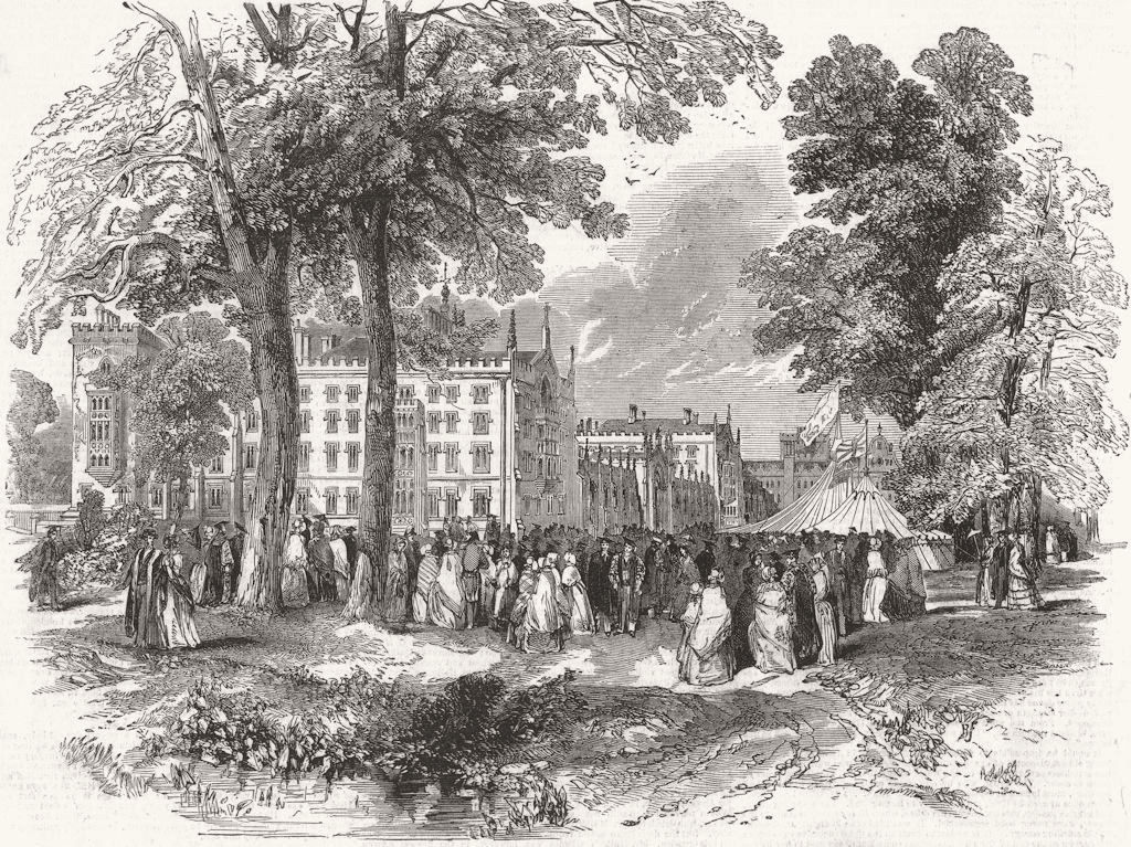 CAMBS. Fete, St John's College, Cambridge 1847 old antique print picture