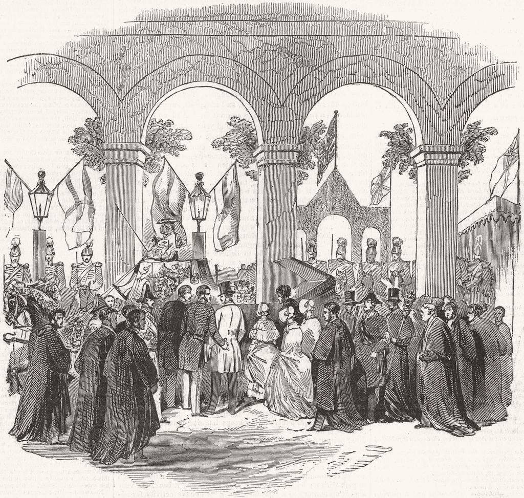 Associate Product CAMBS. Queen, Cambridge Station 1847 old antique vintage print picture