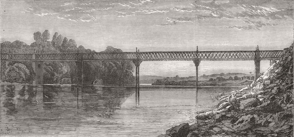 WALES. Lattice-Girder Bridge over river Wye 1865 old antique print picture