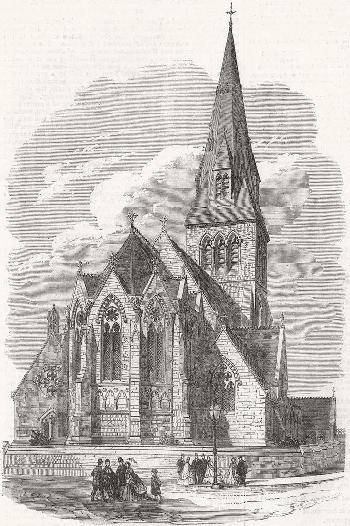 NOTTS. All Saints' Church, Nottingham 1865 old antique vintage print picture