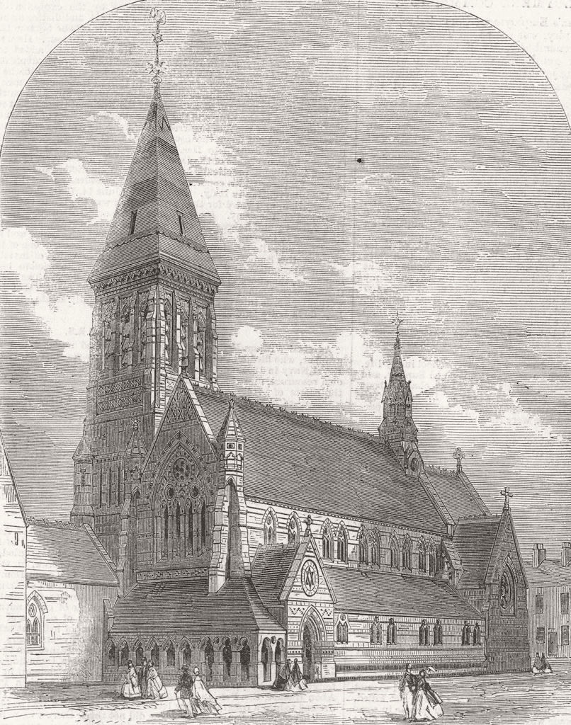 LONDON. St Michael & all angels church, Shoreditch 1865 old antique print